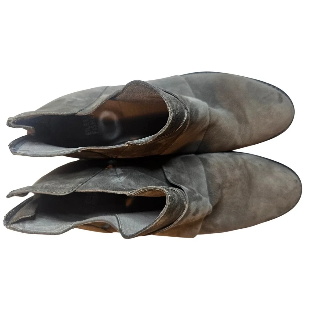 Eileen Fisher Gray‎ Nubuck Leather Crisscross Ankle Booties Boots US 8.5